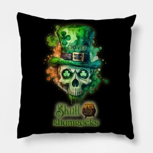 St. Patrick's Day Skull and Shamrocks Design Pillow