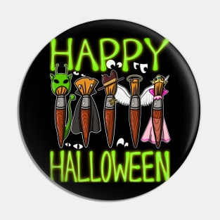 Happy Halloween a Variety of Paintbrushes with Costumes Pin