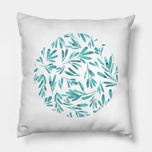 Abstract teal leaves, watercolor pattern illustration Pillow