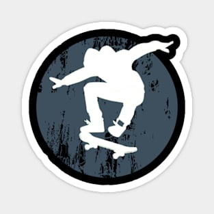 Grunge Urban Skateboarder Graffiti Style - White Silhouette with Blue / Grey Background Magnet