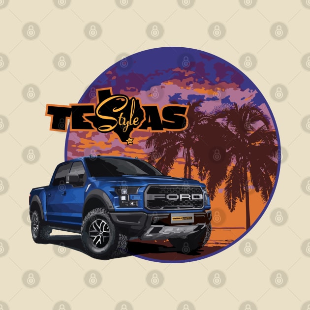 Texas-Style Ford Truck beach scene blue colors by CamcoGraphics