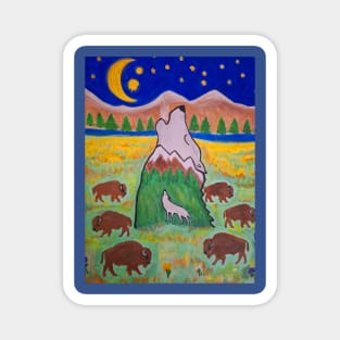 Montana Wolves and Bison Magnet