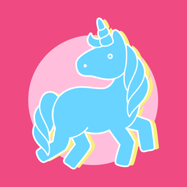 Blue unicorn in a pink world by EuGeniaArt