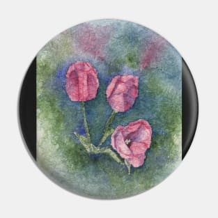 Three Pink Tulips Watercolor Batik Pin