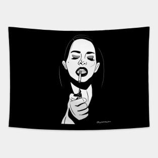 Aesthetic Smoking Girl (Black and white ) Tapestry