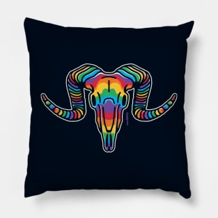 Rainbow Ram Skull Pillow