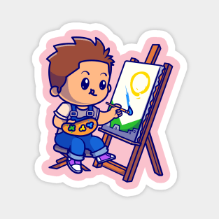 Cute Boy Is Painting Cartoon Magnet