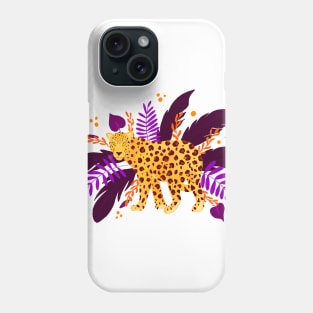 Leopard in the jungle - purple and yellow Phone Case