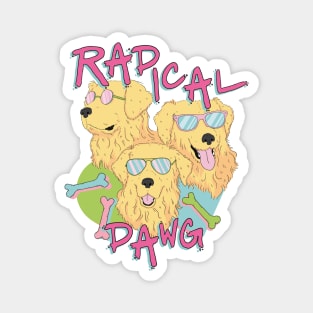 radical dawg - eighties retro golden retriever dog design Magnet