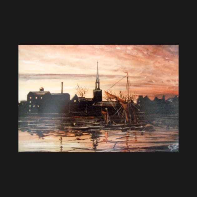 SAILING BARGE PASSING ST MARY'S CHURCH ROTHERHITHE LONDON by MackenzieTar