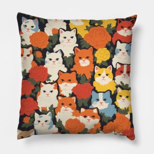 Cute Cats and Floral Design. Modern and Vibrant Pillow