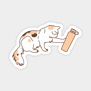 Calico cat knocking water bottle Magnet