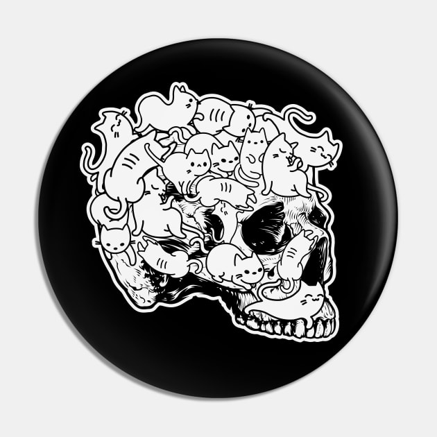 Doodle Cat Skull Nu Goth Aesthetic Waccan Halloween Gift Pin by BadDesignCo