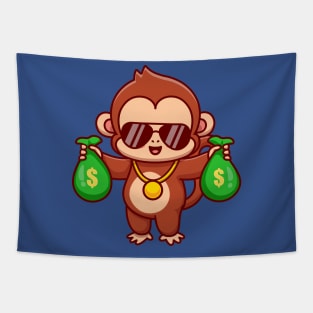 Cool Monkey Holding Money Bag Cartoon Tapestry