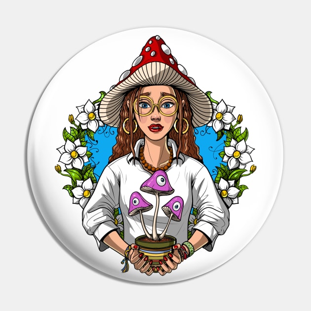 Magic Mushrooms Hippie Shaman Pin by underheaven