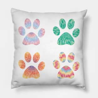 Colorful tie dye dog paws pattern Pillow