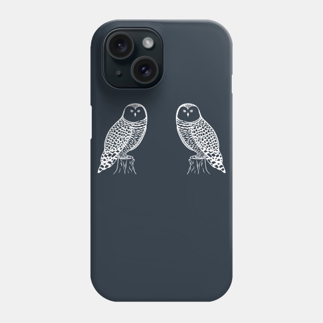 Snowy Owls in Love - cute and fun owl bird design Phone Case by Green Paladin