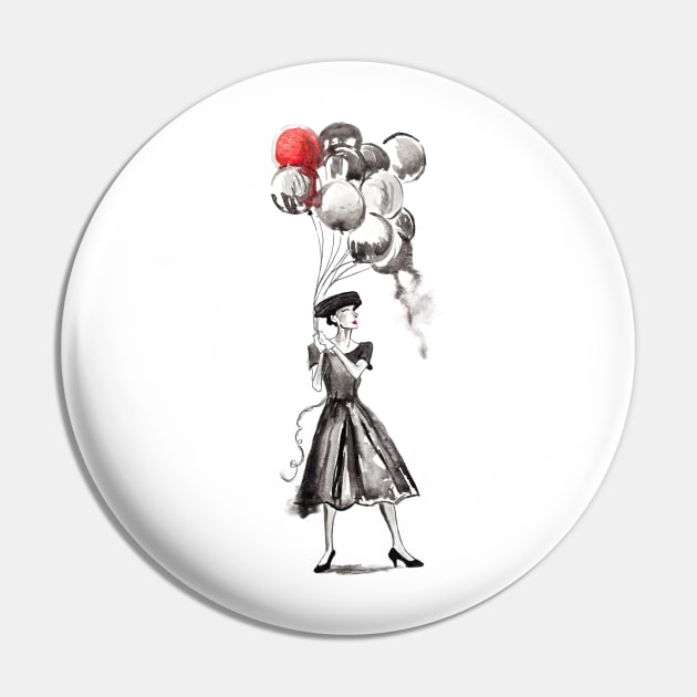 Audrey Hepburn Retro Balloons Pin by beaugeste2280@yahoo.com