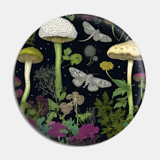 Mystery Night Garden with Mushrooms Moths and Hemlock Pin