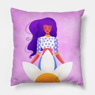 Girl with purple hair and flowers, version 2 Pillow