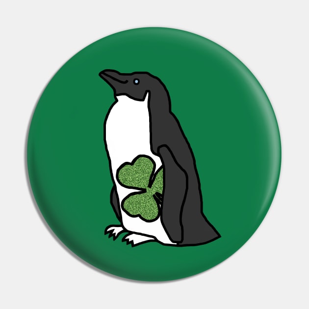 Penguin Holding Shamrock on St Patricks Day Pin by ellenhenryart