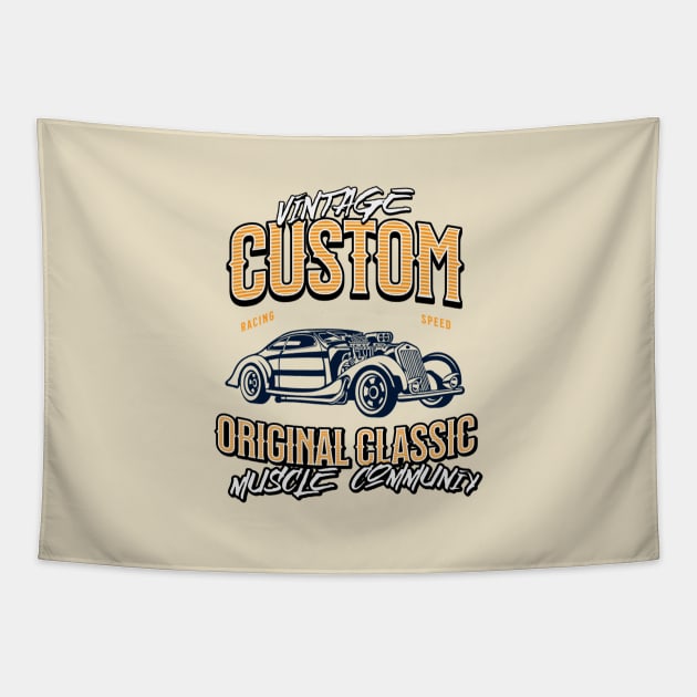 Vintage Garage Custom Car Tapestry by bert englefield 