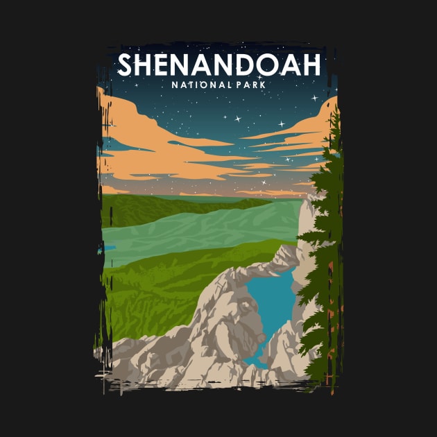 Shenandoah National Park at Night Vintage Minimal Travel Poster by jornvanhezik