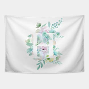 Botanical alphabet H green and purple flowers Tapestry