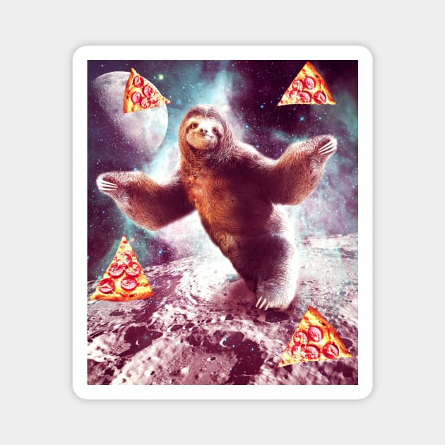 Funny Space Sloth With Pizza Magnet by Random Galaxy