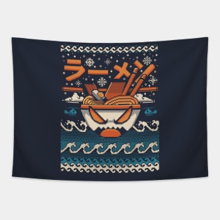 The Great Ramen off kanagawa Christmas Tapestry