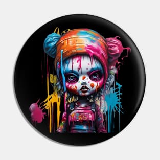 scary pink doll Pin