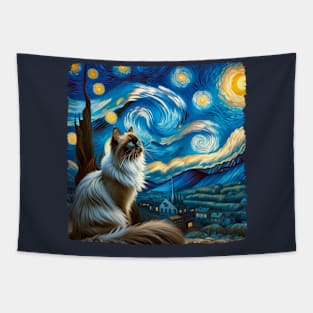 Birman Starry Night Inspired - Artistic Cat Tapestry