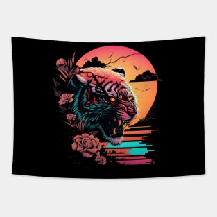 Tiger Head Retrowave Synthwave - 1980's Animal Print Tapestry