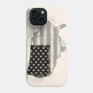 Vintage USA Map with American Flag Black and White sketch drawing Phone Case