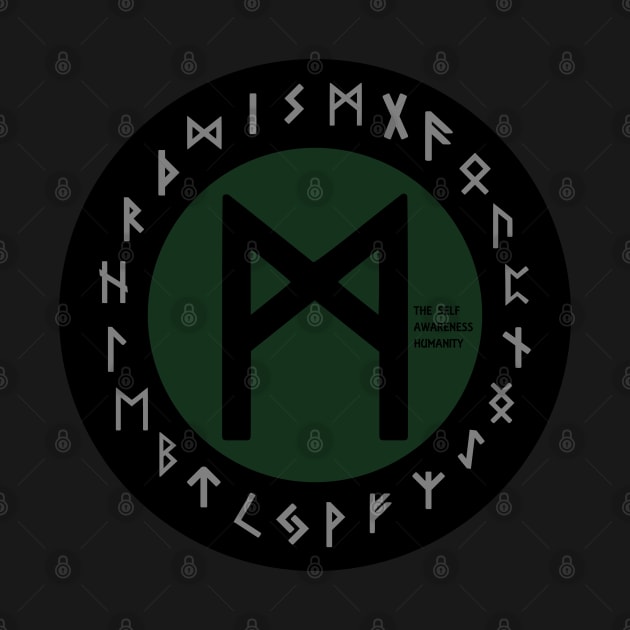Green Mannaz Elder Futhark Rune | Viking | Pagan Symbol by DepicSpirit