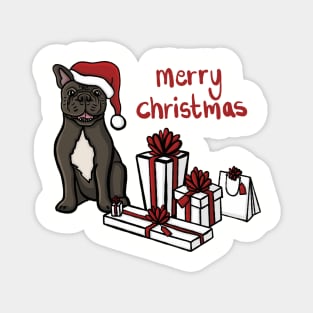 Merry Christmas French Bulldog Santa Hat And Gifts Digital Illustration Magnet