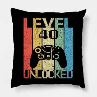 Funny Level 40 Unlocked, Retro 40th Birthday Gamer Gift Pillow