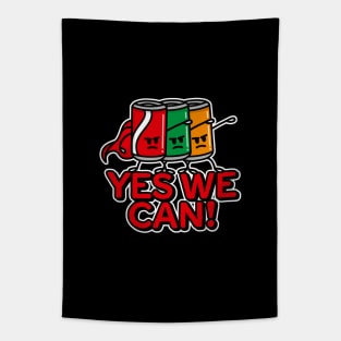 Yes we can, superhero, Soda cans Team Building pun funny soda cans cartoon Tapestry