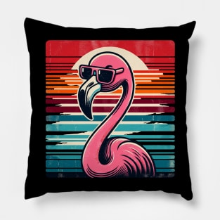 Cool Retro Flamingo in Sunglasses 70s 80s 90s Funny Flamingo Pillow