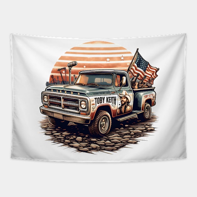 Vintage pickup truck adorned with Toby Keith Tapestry by StyleTops