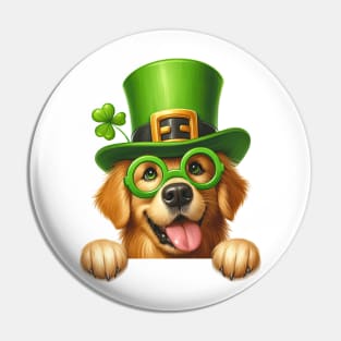 St Patricks Day Peeking Golden Retriever Dog Pin