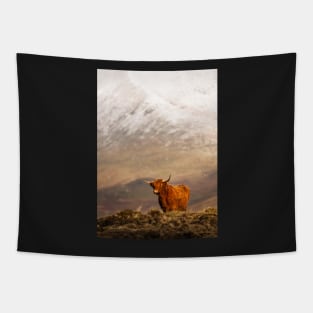 A Ginger Highland Cow in Winter Wonderland Tapestry