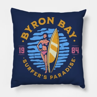 Vintage Byron Bay, Australia Surfer's Paradise // Retro Surfing 1980s Badge Pillow