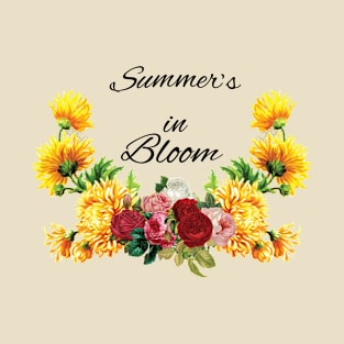 Summer's in Bloom, Red, Pink Roses with Yellow Flowers T-Shirt