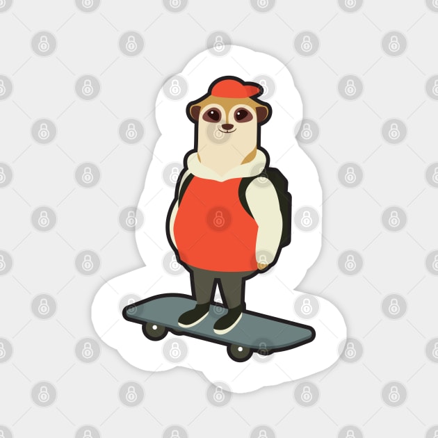 Meerkat as Skater with Skateboard Magnet by Markus Schnabel