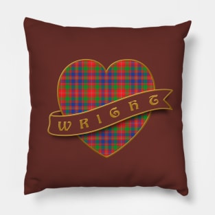 The WRIGHT Family Tartan Retro Heart & Ribbon Family Insignia Pillow