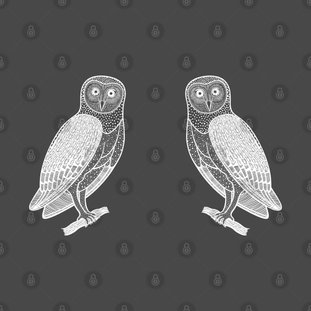 Barn Owls in Love - hand drawn detailed owl design by Green Paladin