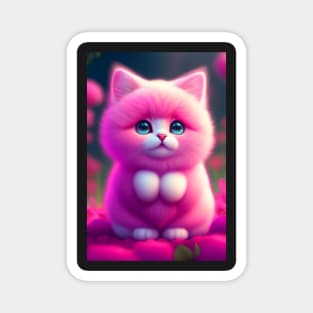 Fluffy Pink Cat - Modern Digital Art Magnet