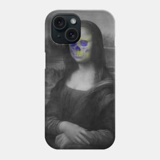 Monna Lisa Skull Interactive Yellow&Blue Filter T-Shirt By Red&Blue Phone Case