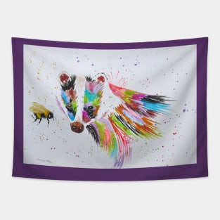 Colourful Badger Looking at a Bumble bee Tapestry